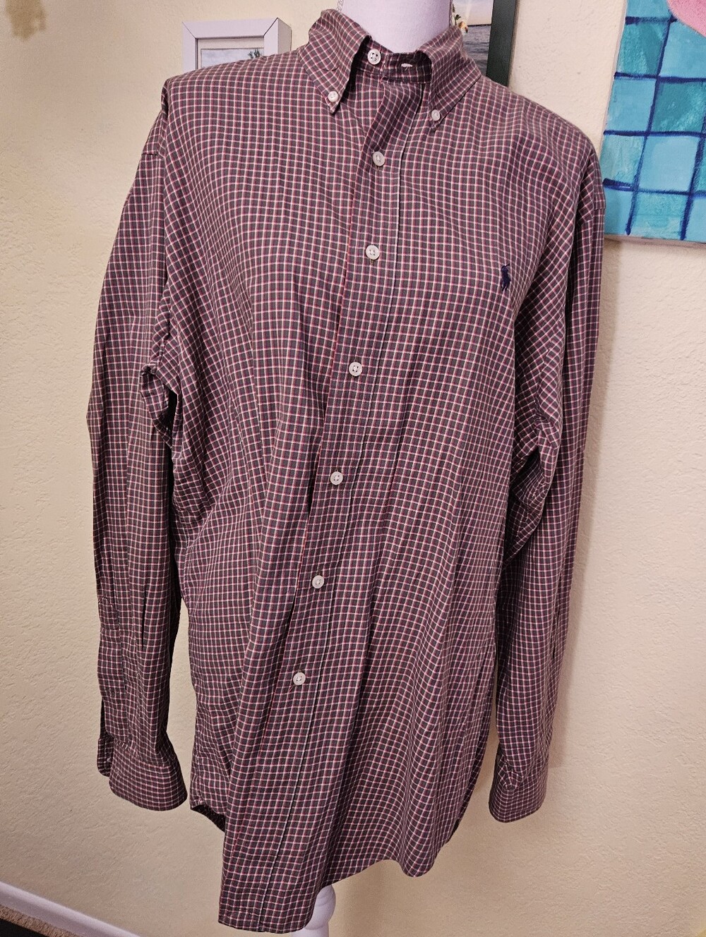 Ralph Lauren Red and Blue Windowpane Button-Down Shirt Sz Med